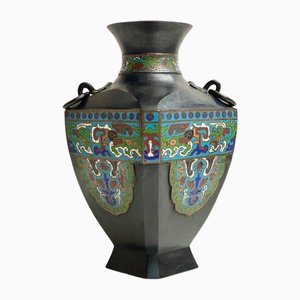 Antike Cloisonné Bronze Vase, Japan, 19. Jahrhundert
