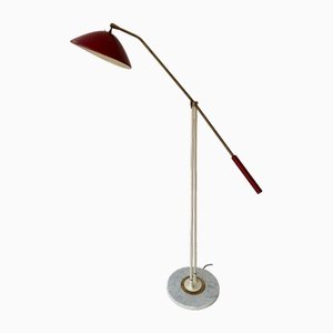 Italienische Mid-Century Stehlampe aus Messing & Rot lackiertem Metall von Stilnovo, 1960er