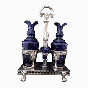 Empire Oil and Vinegar Stand in Solid Silver, Set of 3