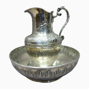 19th Century Silver Plated Basin and Ewer, Set of 2