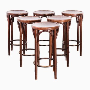 Bentwood High Barstools in Oak, 1970s, Set of 6
