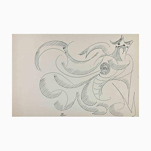 Michel Cadoret, Composición abstracta, Dibujo a tinta china, Mid-Century