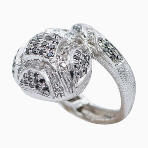 Bague serpent en or blanc 14 carats avec diamant noir et blanc