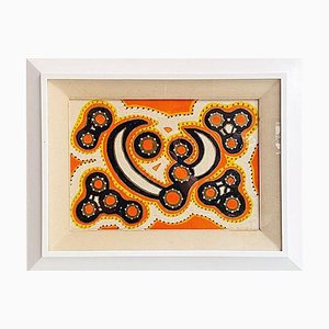 Artiste, Italie, Composition Abstraite Orange, Jaune et Bleue avec Motif en Relief, 1970s, Painting