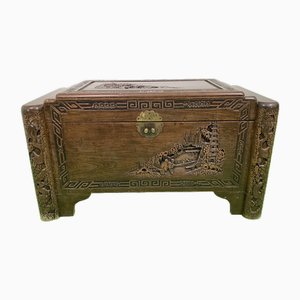 20th Century Asian Wooden Chest with Carvings