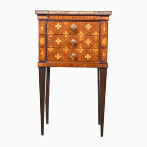Louis XVI Style Inlaid Three Drawer Bedside Table