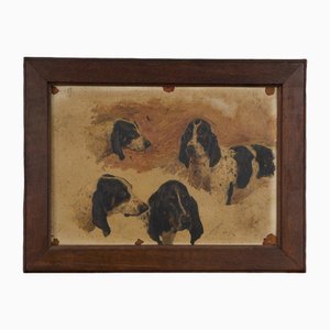 Hunting Dogs, 1900, Oil on Cardboard, Framed
