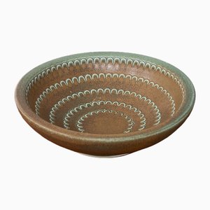 Swedish Bowl in Green and Brown Stoneware by Wilhelm Kåge for Gustavsberg, 1950s