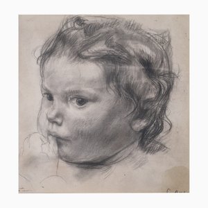 Carl Albert Angst, Ritratto d'Enfant, Matita su carta, con cornice