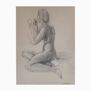 Carl Albert Angst, Mise en beauté, Carboncillo y crayón sobre papel, enmarcado