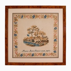 Antique English Framed Needlepoint Tapestry Panel, 1853