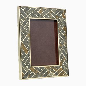 Mid-Century Italian Brass Fossil Stone Picture Frame, 1970s