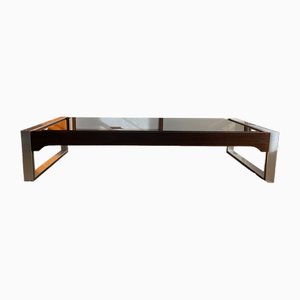 Coffee Table in Rosewood, Aluminum and Glass by Claude Gaillard for Ligne Roset, 1970s
