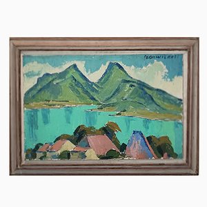 Percival Pernet, Lac d'Annecy, Oil on Wood, Framed