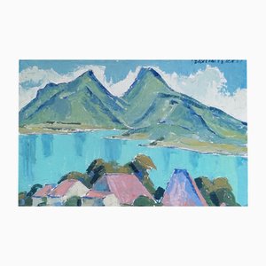 Percival Pernet, Lac d'Annecy, Oil on Wood, Framed