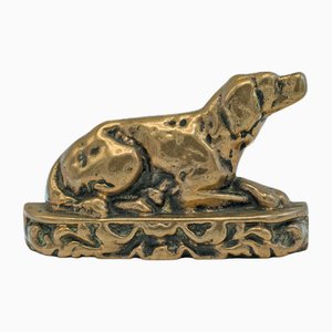 Small Antique English Victorian Decorative Labrador Door Stop in Bronze, 1900s