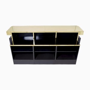 Black Lacquered Brass Bar Cabinet Counter by Jean Claude Mahey, 1970s
