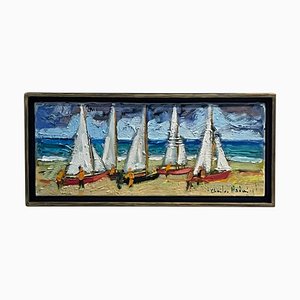 Charles Badoisel, Boats, 1960s, Oil on Canvas, Framed