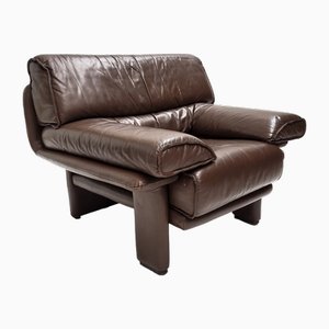 Brutalist Lounge Chair in Brown Leather, 1970s