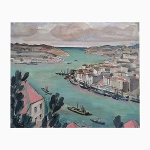 Percival Pernet, Le Port de Porto, Portugal, óleo sobre lienzo sobre madera, enmarcado