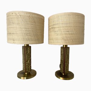 Italian Brass and Wood Sculpture Table Lamps by Angelo Brotto for Esperia, 1970s, Set of 2