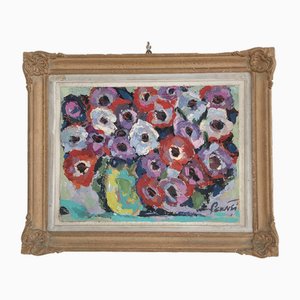 Percival Pernet, Fleurs, Oil on Paper on Canvas, Framed