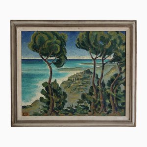 Percival Pernet, Côte d'Eze, Huile sur Panneau, Encadrée