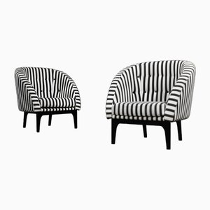 Set of Mid-Century Scandinavian Modern Rounded Armchairs with Black & White Stripes, 1960s