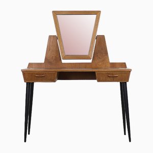 Mid-Century Scandinavian Modern Teak Dressing Table with Mirror and Hand-Painted Tabletop, 1960s
