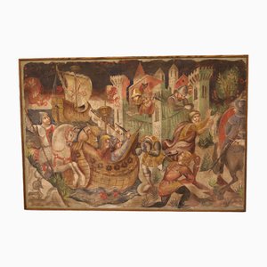 Scene of a Siege Battle from the Sea, 1970s, Fresco Fragment, Framed