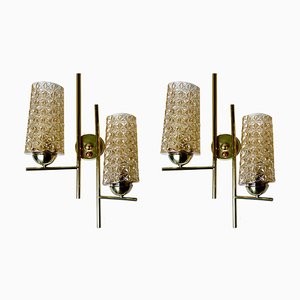 Mid-Century French Brass and Glass Sconces, 1960s, Set of 2