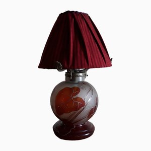 Vintage Silver Colour Metal Mounting & Red Fabric Shade Table Lamp from Carly, 1960s