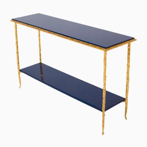 Bronze & Blue Lacquered Console Table from Maison Baguès, 1960s