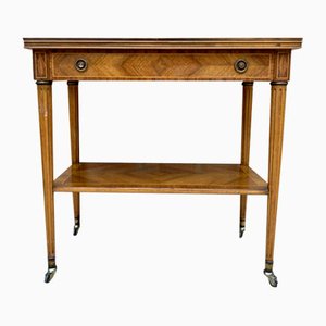 Neoclassic French Marquetry Side Table with One Drawer and Wheels, 1940s
