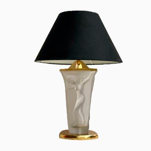 Vintage Table Lamp with Three Embossed Graces on the Opaque Glass & Black Shade