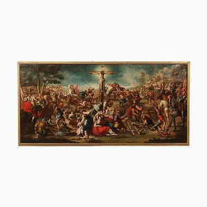Artiste Italien, Crucifixion, 17ème Siècle, Huile sur Toile, Encadrée