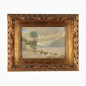 Mario Bezzola, paisaje, siglo XIX, técnica mixta sobre papel, enmarcado