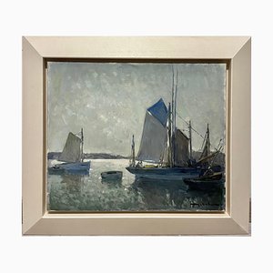 Henry Maurice Cahours, Sailboats, Brittany, 1930s, Oil, Framed