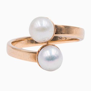 Vintage 18k Yellow Gold Pearl Ring, 1970s