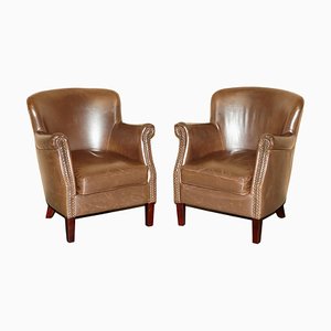 Halo Little Professor Armchairs in Brown Leather by Timothy Oulton, Set of 2