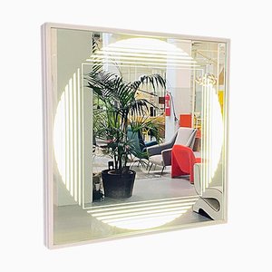 Specchio quadrato moderno retroilluminato al neon attribuito a Gianni Celada per Fontana Arte, Italia, anni '70