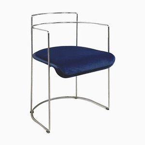 Italia Modern Chair in Tubular Metal and Blue Velvet, 1960s