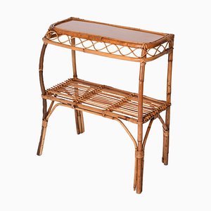 Mid-Ccentury Bamboo and Rattan Cocktail Console Table attributed to Franco Albini, 1960s