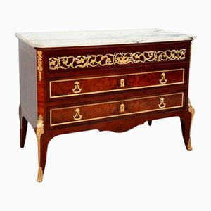 Antique French Chest of Drawers in Exotic Woods with Marble Top