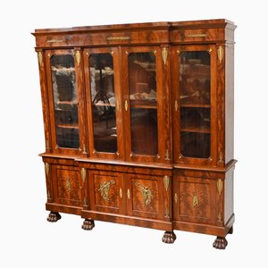 French Empire Breakfront Bookcase in Flame Mahogany, 1880s