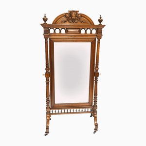 French Cheval Dressing Mirror in Mahogany with Carved Cherub, 1860