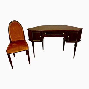Art Deco Ladys Desk in Mahogany and Rosewood with Art Deco Chair, 1930s, Set of 2