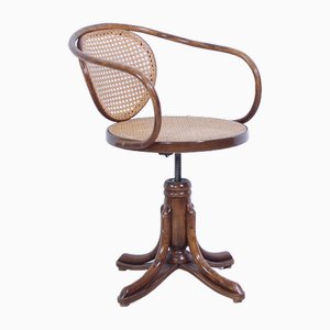 Swivel Wood and Straw Chair, Vienna, 1920s