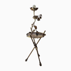 Art Nouveau Bronze and Brass Floor Lamp Side Table and Oak Leaves, 1890s