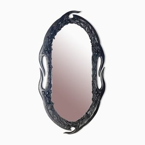 Miroir Art Nouveau Ondulé Habillé de Cuir, 1950s